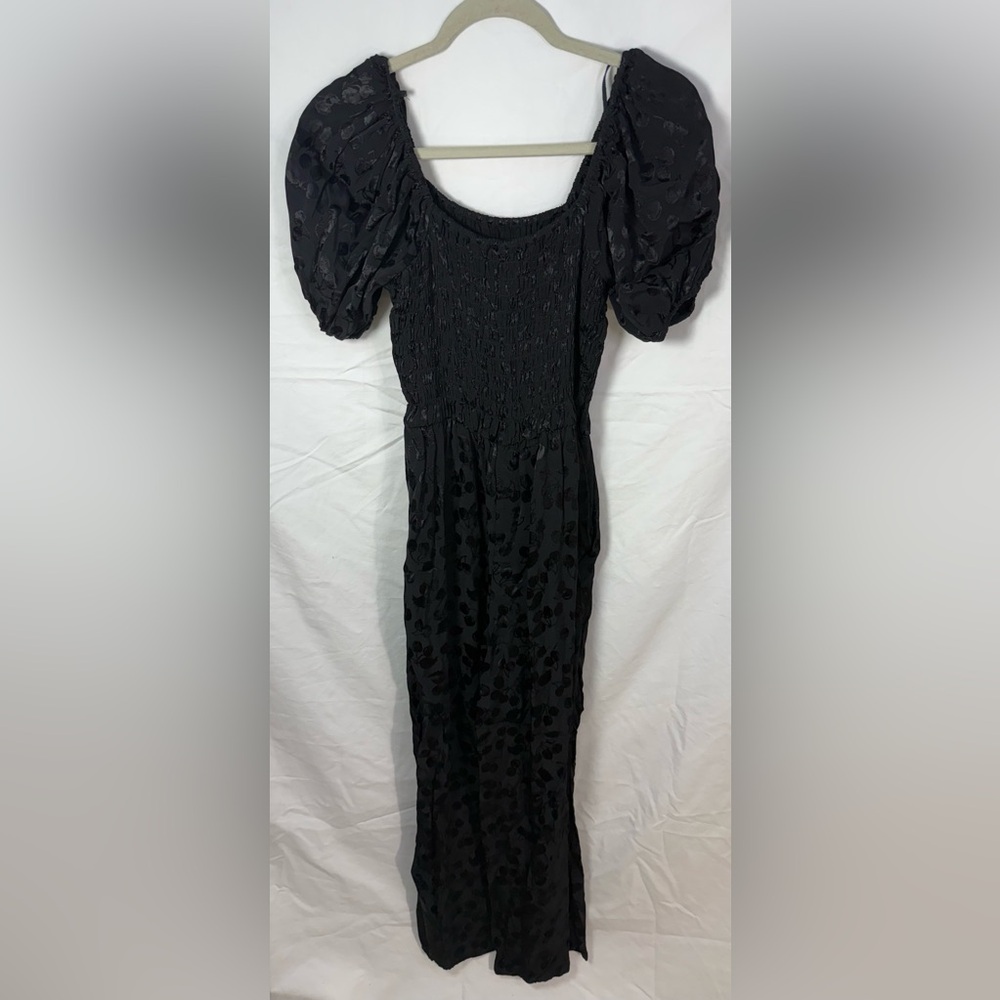 & Other Stories Smocked Puff Sleeve Wide Leg Jumpsuit Black US 8 - Picture 4 of 8